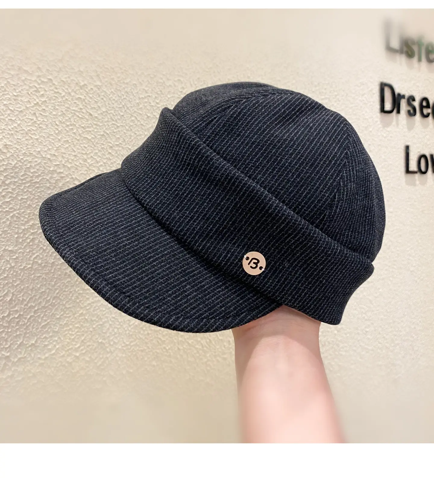 Women Classic Pleated Cap Grey Striped Spring Autumn — feature 9