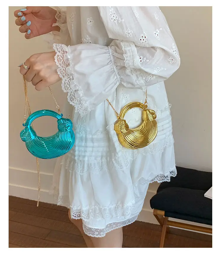 Golden Acrylic Chain Dumpling Bag for Women — feature 8