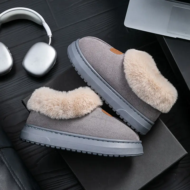Snow Boots for Women, Winter Outer Wear, Thick-Soled Non-Slip Fleece-Lined and Thickeneded Couple Cotton Slippers, Home Plush Bag and Cotton Shoes