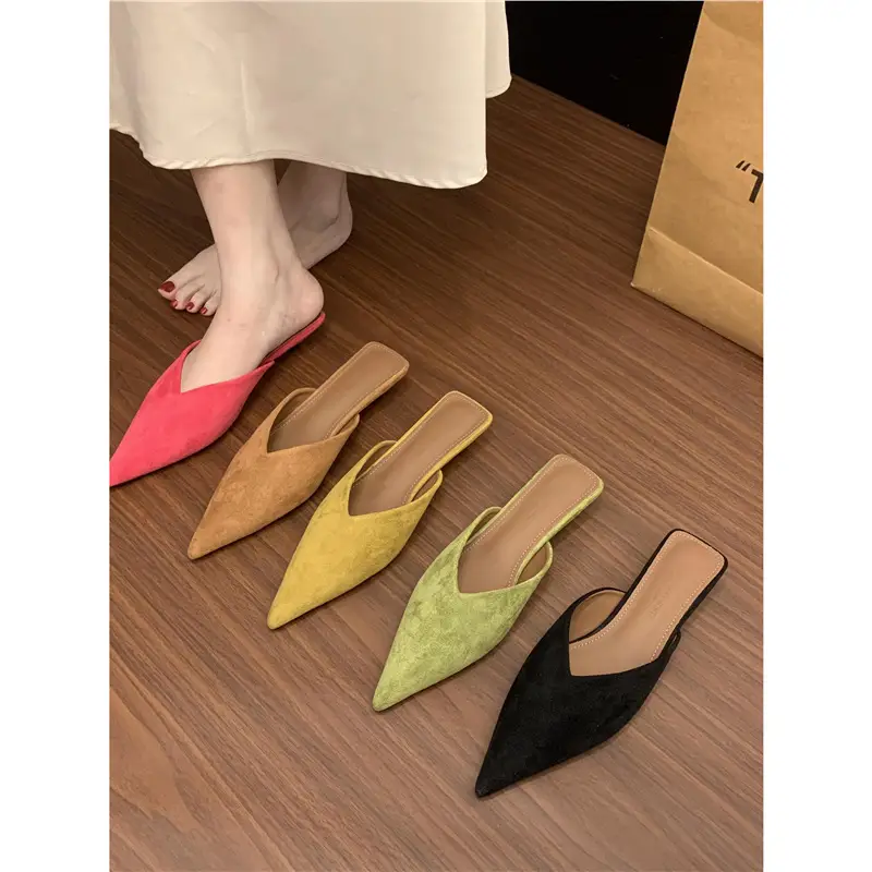 2026 Autumn New Style Dopamine Suede Low-Heel Mules Slip-On Women's Pointed-Toe Slimming Cool Half Slippers - Image 5