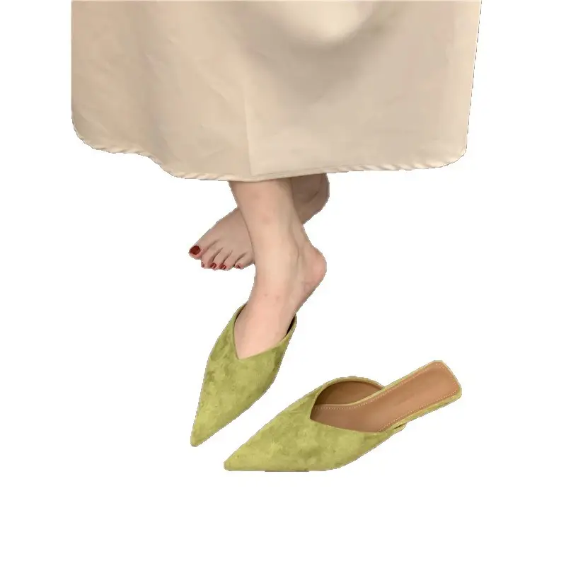 2026 Autumn New Style Dopamine Suede Low-Heel Mules Slip-On Women's Pointed-Toe Slimming Cool Half Slippers - Image 8