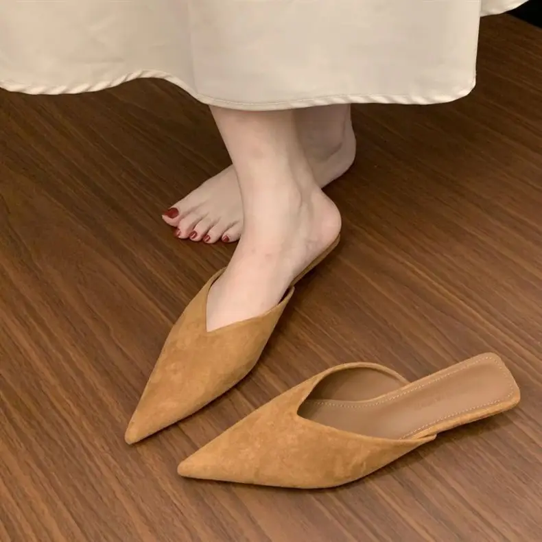 2026 Autumn New Style Dopamine Suede Low-Heel Mules Slip-On Women's Pointed-Toe Slimming Cool Half Slippers — feature 5