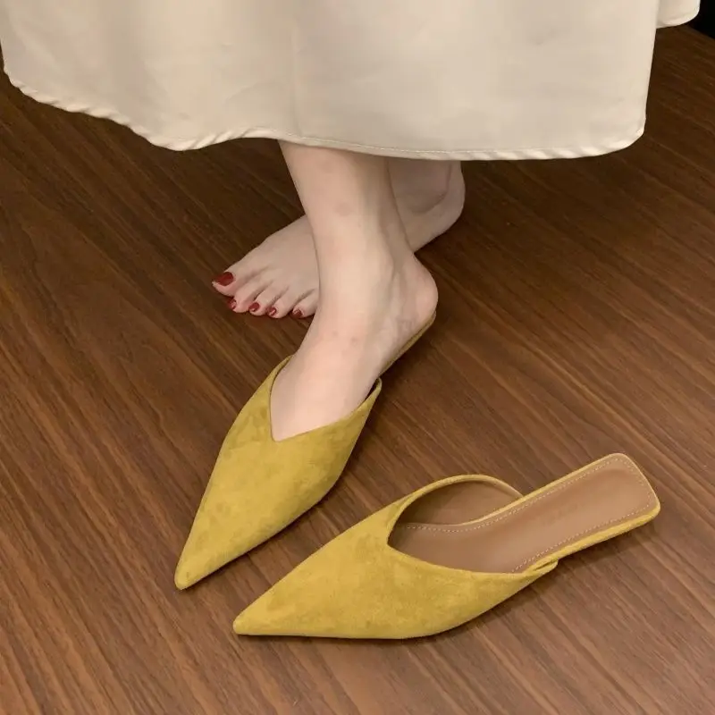 2026 Autumn New Style Dopamine Suede Low-Heel Mules Slip-On Women's Pointed-Toe Slimming Cool Half Slippers - Image 2