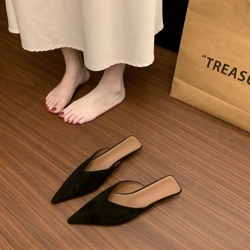 2026 Autumn New Style Dopamine Suede Low-Heel Mules Slip-On Women's Pointed-Toe Slimming Cool Half Slippers - Image 3
