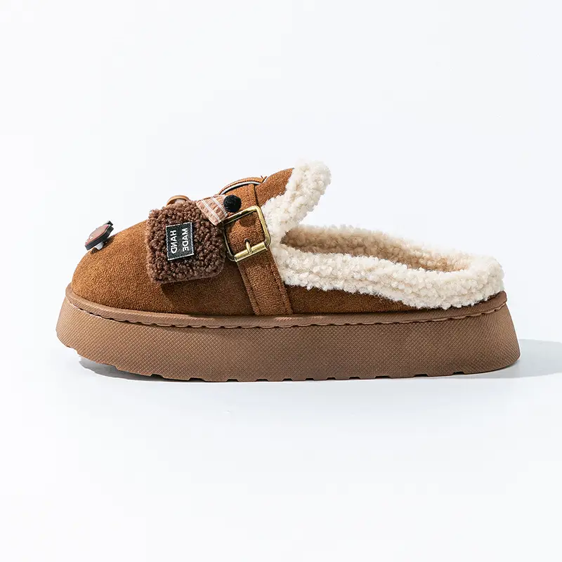 Creative DIY Velvet Birkenstock Cotton Shoes for Women in Autumn and Winter Fashionable Outer Wear Thick-Soled Non-Slip Warm Cotton Slippers - Image 13