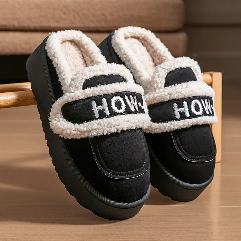 Creative DIY Velvet Birkenstock Cotton Shoes for Women in Autumn and Winter Fashionable Outer Wear Thick-Soled Non-Slip Warm Cotton Slippers - Image 6