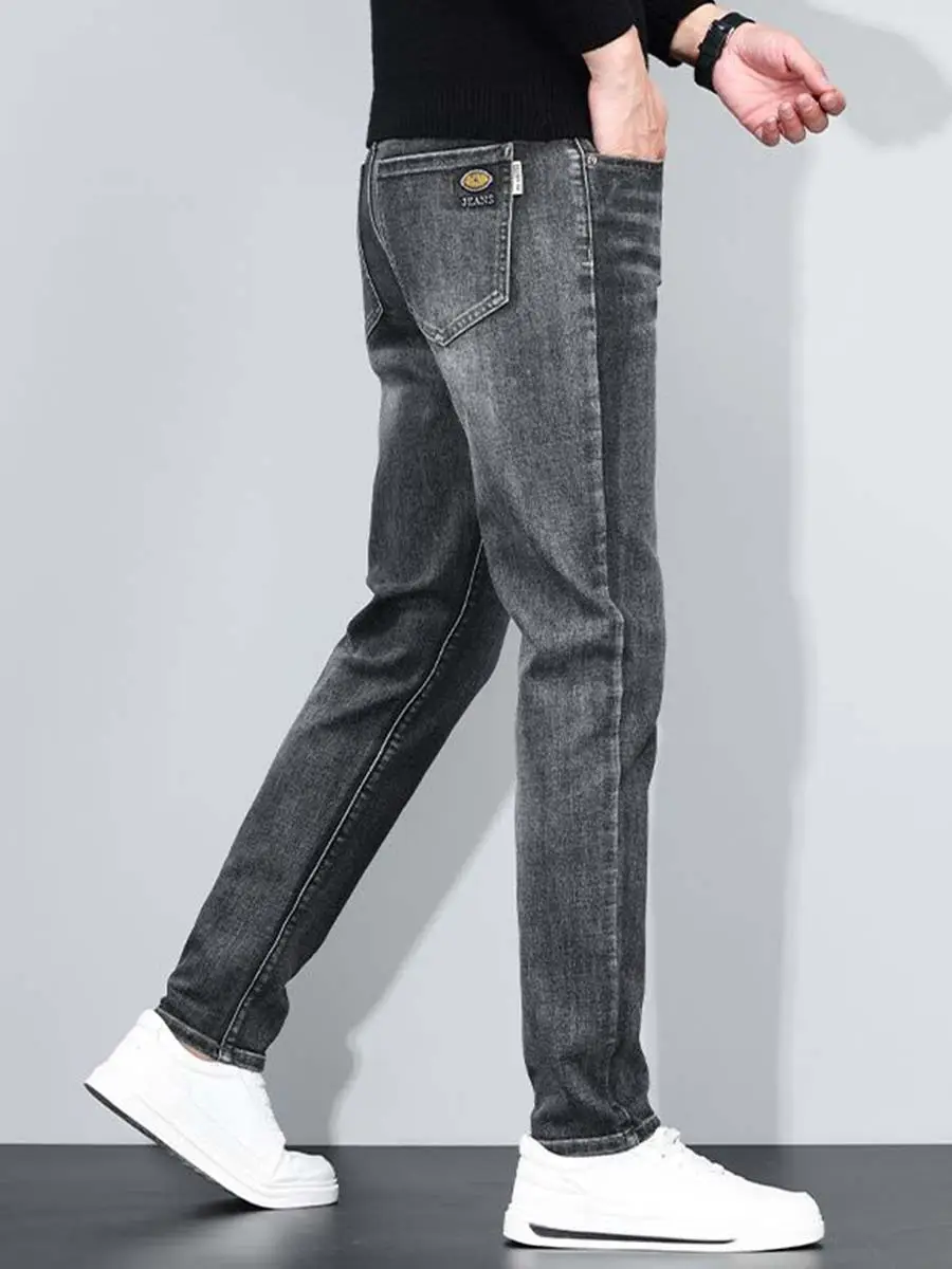 Men's Dark Blue Slim Fit Textured Wash Jeans Autumn Winter