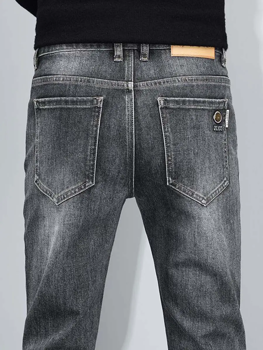 Men's Dark Blue Slim Fit Textured Wash Jeans Autumn Winter