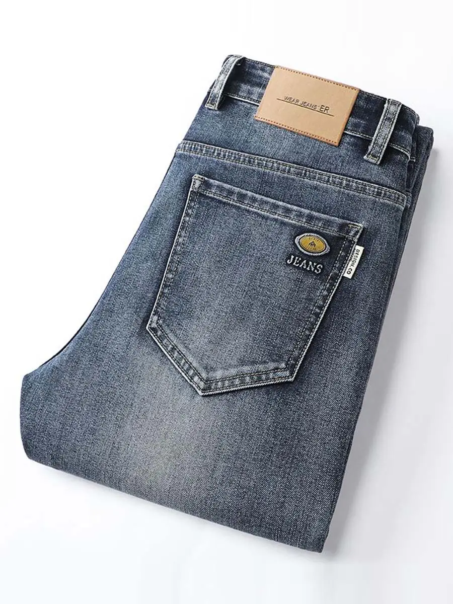Men's Dark Blue Slim Fit Textured Wash Jeans Autumn Winter