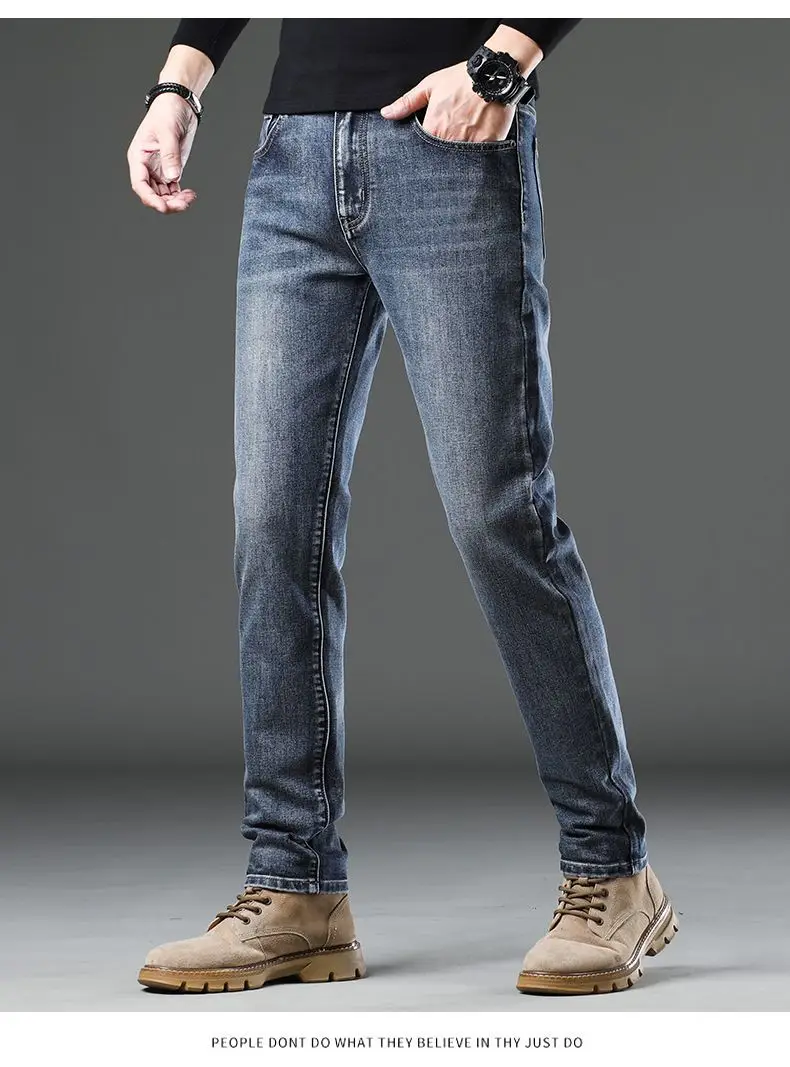 Men's Dark Blue Slim Fit Textured Wash Jeans Autumn Winter — feature 16