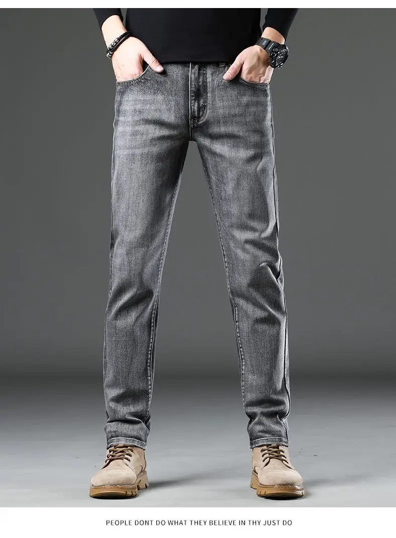 Men's Dark Blue Slim Fit Textured Wash Jeans Autumn Winter — feature 19
