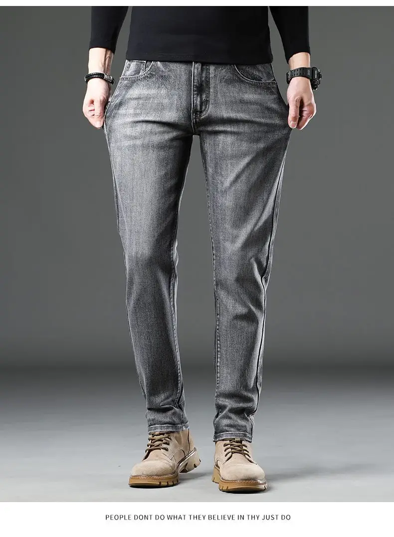 Men's Dark Blue Slim Fit Textured Wash Jeans Autumn Winter — feature 21