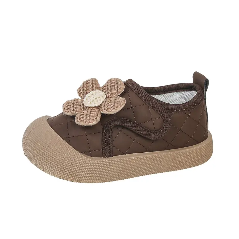 Brown Floral Baby Shoes for Girls 6-12 Months Soft Sole