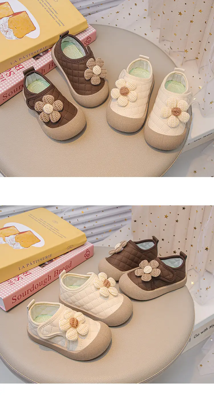 Brown Floral Baby Shoes for Girls 6-12 Months Soft Sole — feature 9