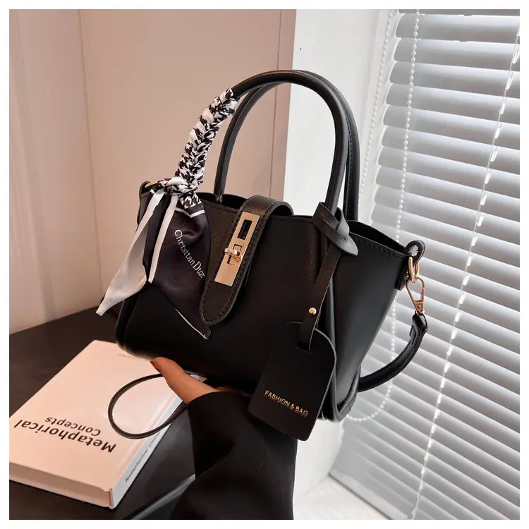 Black Leather Shoulder Crossbody Bag with Gold Plated Handles — feature 27