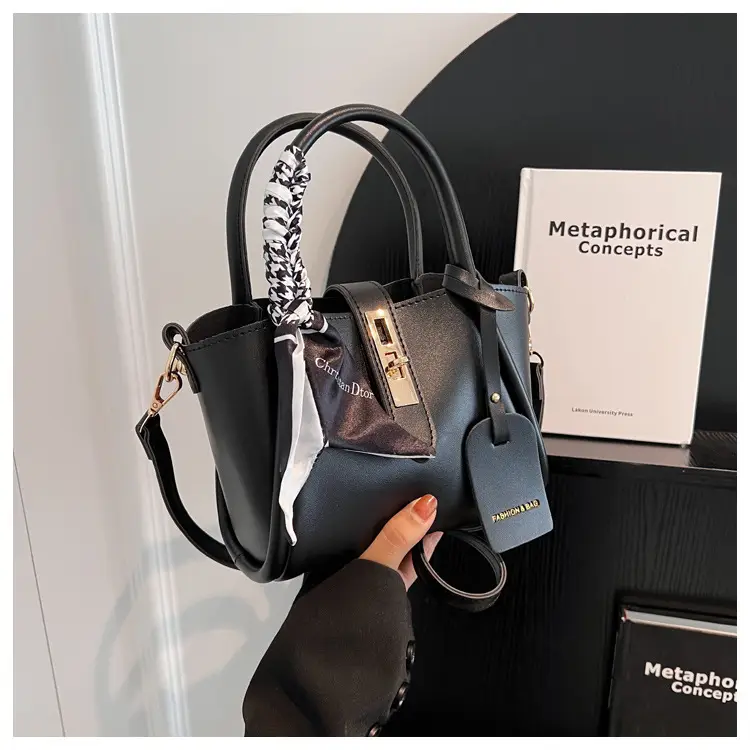 Black Leather Shoulder Crossbody Bag with Gold Plated Handles — feature 28