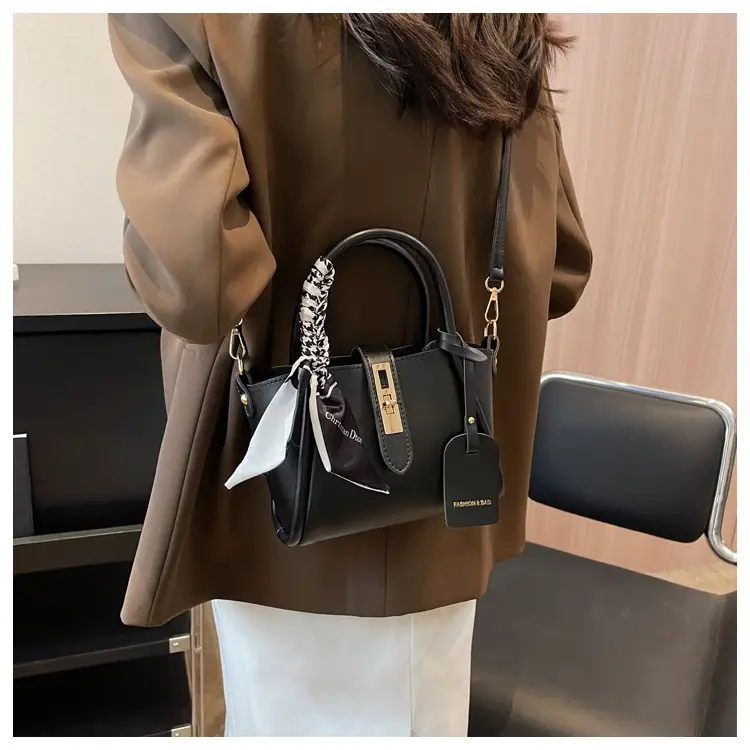 Black Leather Shoulder Crossbody Bag with Gold Plated Handles — feature 9