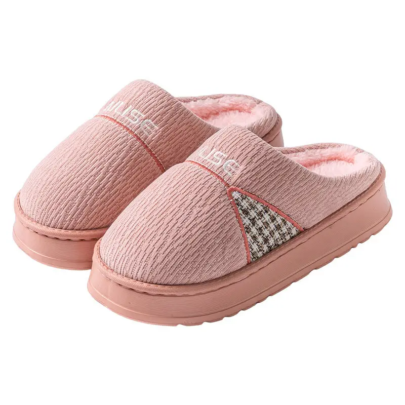 Middle-Aged Women Cotton Slippers Warm Pink Fleece Lined - Image 7