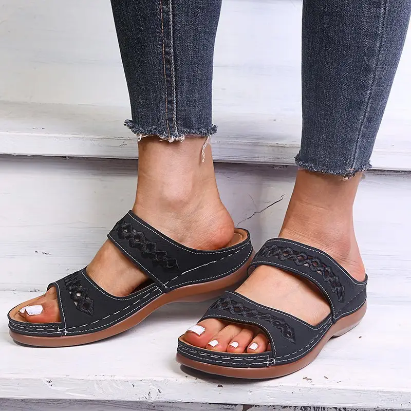 Foreign Trade European and American Women's Aliexpress Flower Large Size Women's Shoes Casual Shoes Fashion One-Line Sandals Slippers Sandals - Image 6