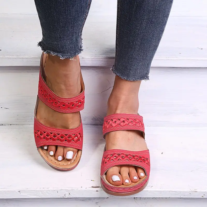 Foreign Trade European and American Women's Aliexpress Flower Large Size Women's Shoes Casual Shoes Fashion One-Line Sandals Slippers Sandals - Image 7