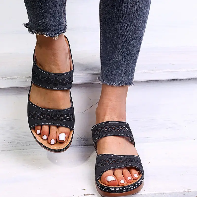 Foreign Trade European and American Women's Aliexpress Flower Large Size Women's Shoes Casual Shoes Fashion One-Line Sandals Slippers Sandals - Image 8