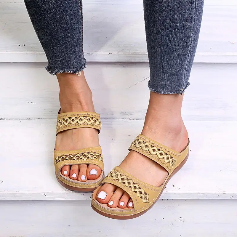 Foreign Trade European and American Women's Aliexpress Flower Large Size Women's Shoes Casual Shoes Fashion One-Line Sandals Slippers Sandals - Image 9