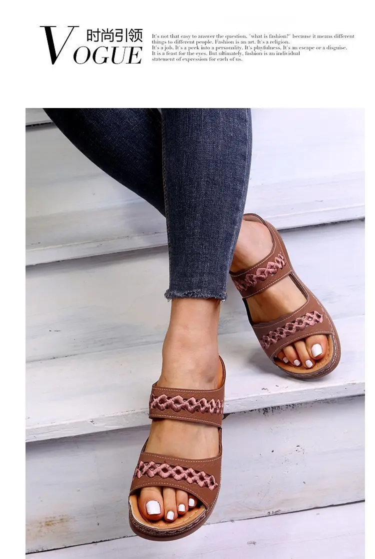 Foreign Trade European and American Women's Aliexpress Flower Large Size Women's Shoes Casual Shoes Fashion One-Line Sandals Slippers Sandals — feature 12