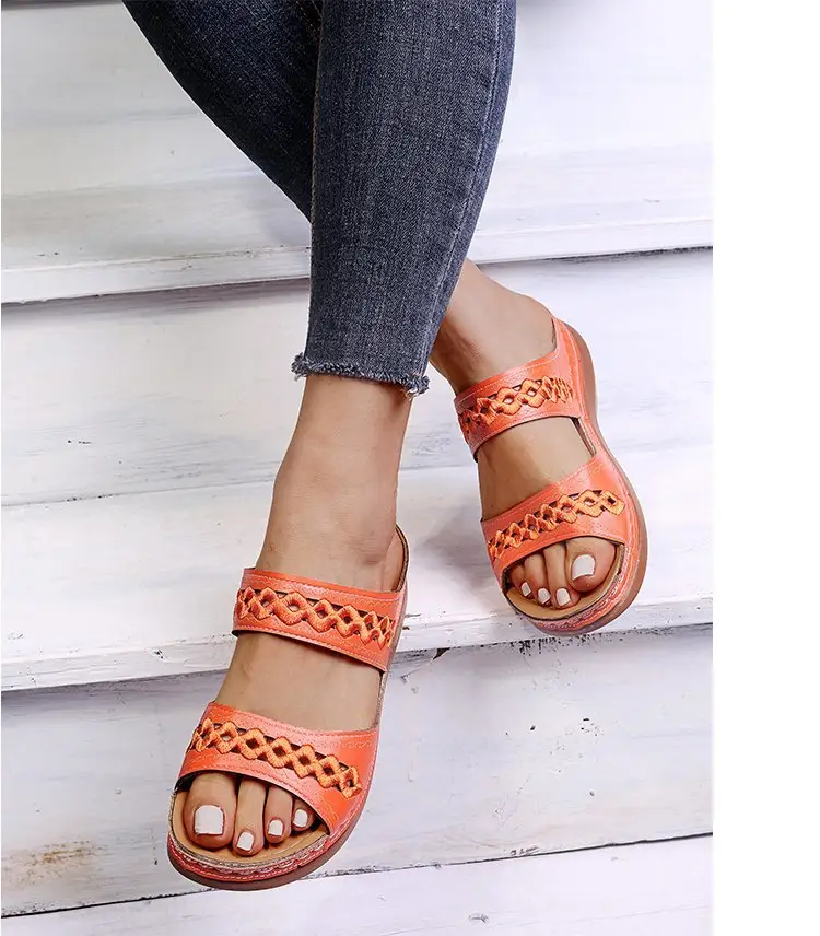 Foreign Trade European and American Women's Aliexpress Flower Large Size Women's Shoes Casual Shoes Fashion One-Line Sandals Slippers Sandals — feature 4