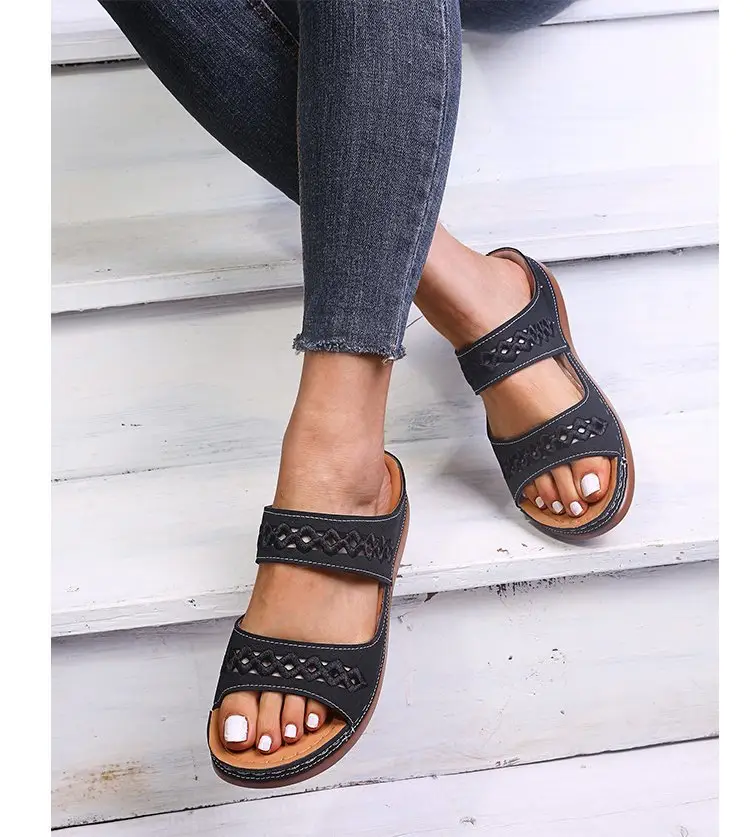 Foreign Trade European and American Women's Aliexpress Flower Large Size Women's Shoes Casual Shoes Fashion One-Line Sandals Slippers Sandals — feature 7