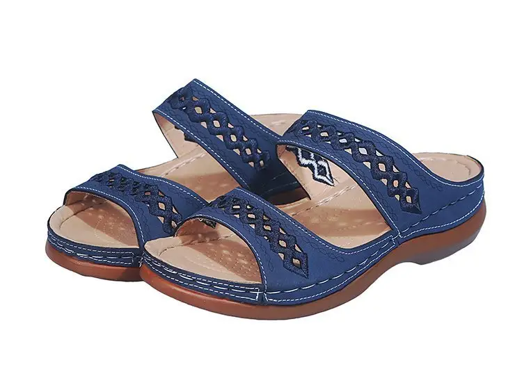 Foreign Trade European and American Women's Aliexpress Flower Large Size Women's Shoes Casual Shoes Fashion One-Line Sandals Slippers Sandals - Image 2