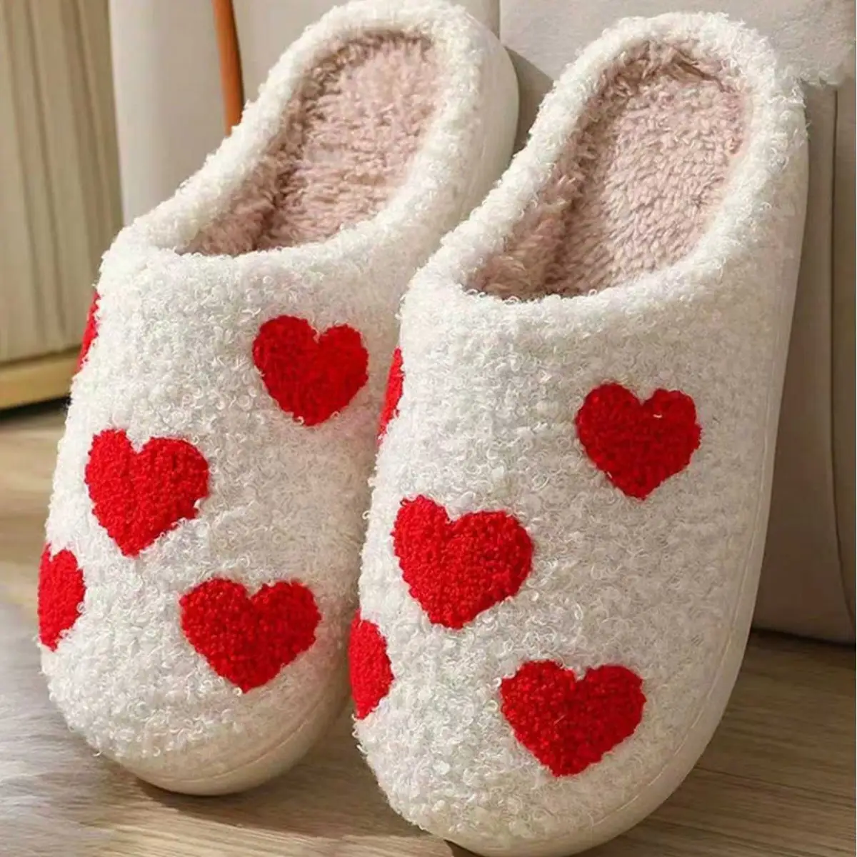 Women's Red Heart Cotton Slippers Winter Warm Indoor - Image 3
