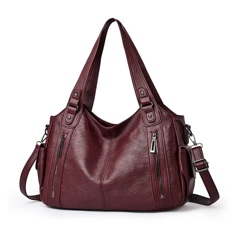 Brown Leather Women's Shoulder Bag with Multiple Pockets