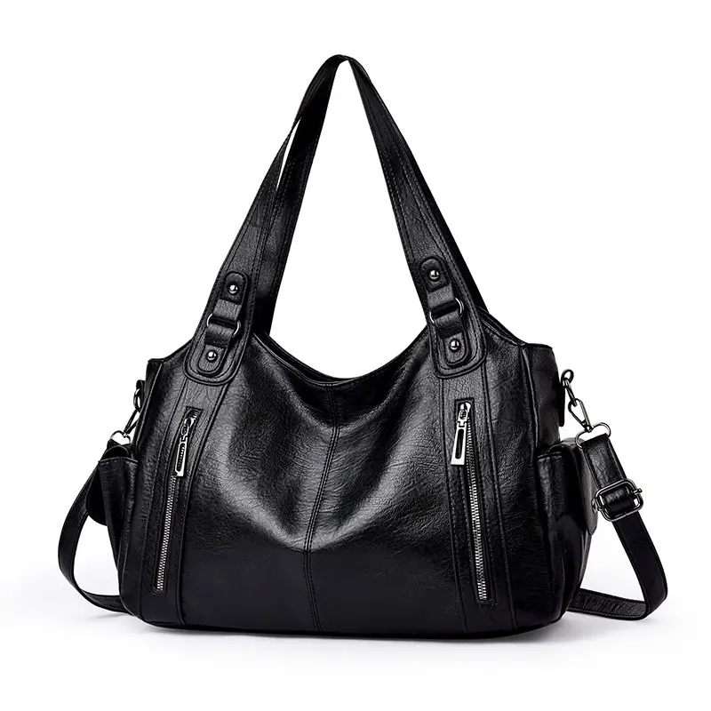 Brown Leather Women's Shoulder Bag with Multiple Pockets