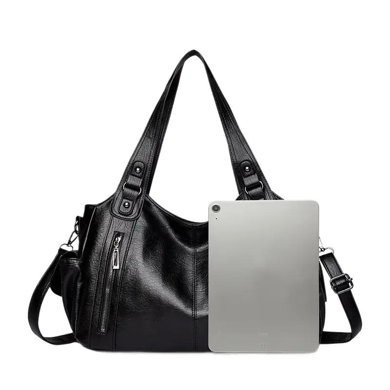Brown Leather Women's Shoulder Bag with Multiple Pockets