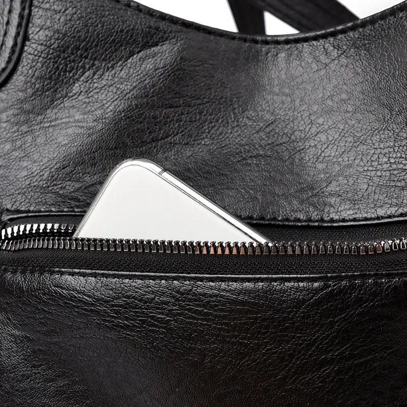 Brown Leather Women's Shoulder Bag with Multiple Pockets — feature 15