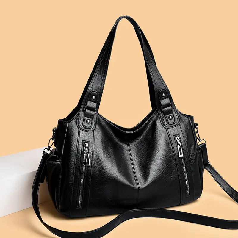 Brown Leather Women's Shoulder Bag with Multiple Pockets — feature 18