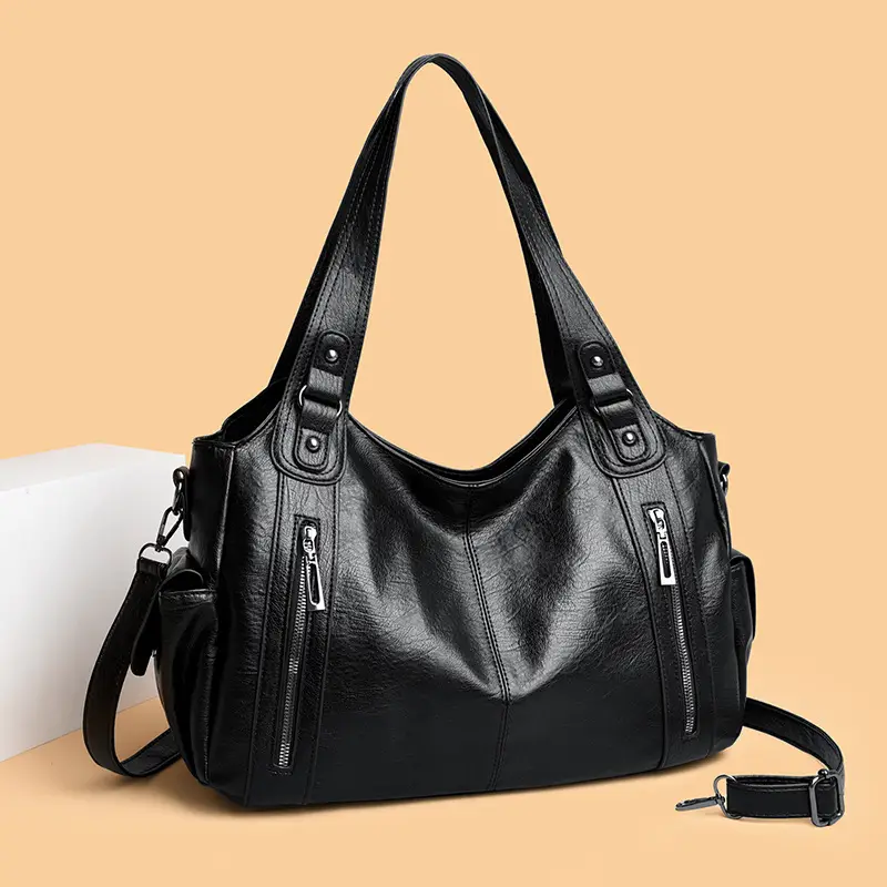 Brown Leather Women's Shoulder Bag with Multiple Pockets — feature 19