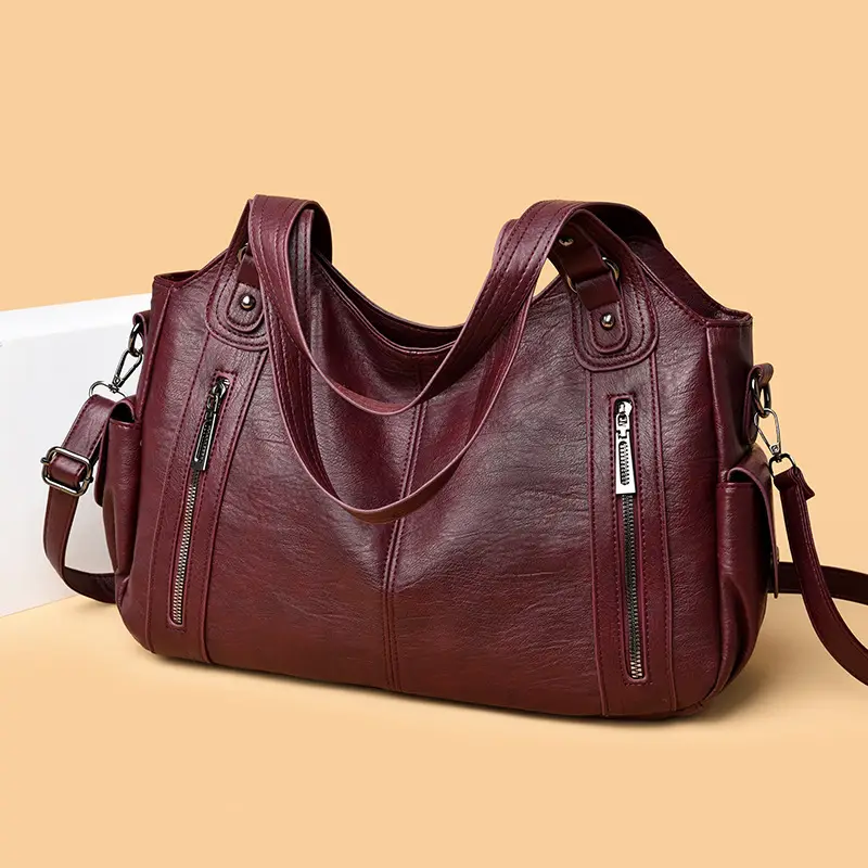 Brown Leather Women's Shoulder Bag with Multiple Pockets — feature 23