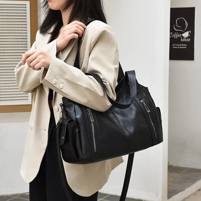 Brown Leather Women's Shoulder Bag with Multiple Pockets — feature 30