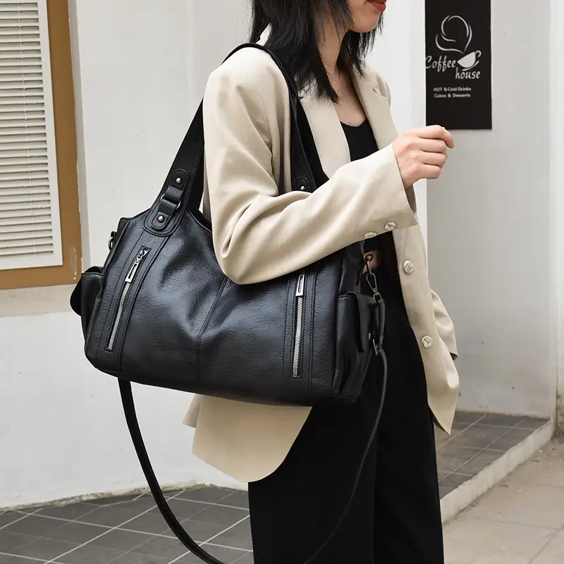 Brown Leather Women's Shoulder Bag with Multiple Pockets — feature 31