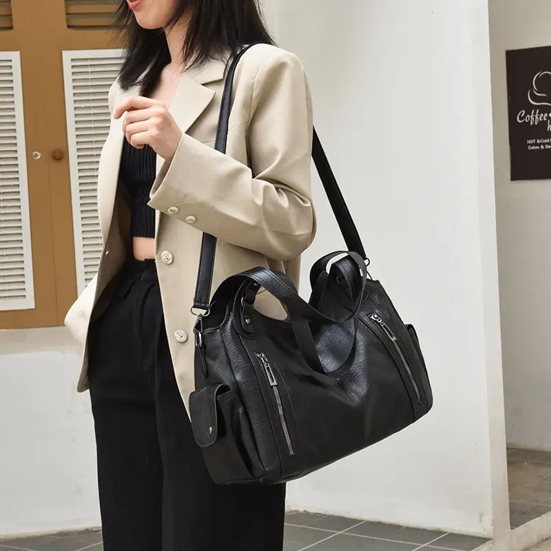 Brown Leather Women's Shoulder Bag with Multiple Pockets — feature 32
