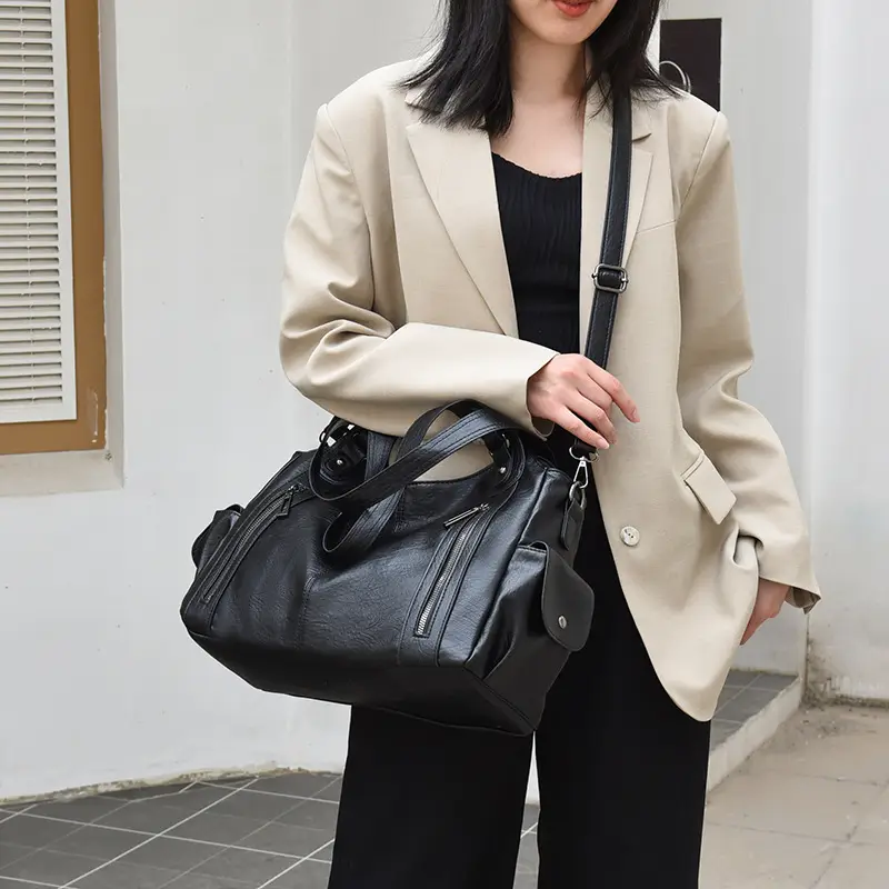 Brown Leather Women's Shoulder Bag with Multiple Pockets — feature 33