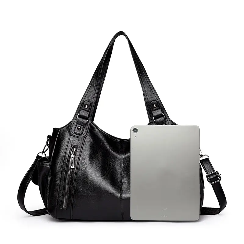 Brown Leather Women's Shoulder Bag with Multiple Pockets — feature 5