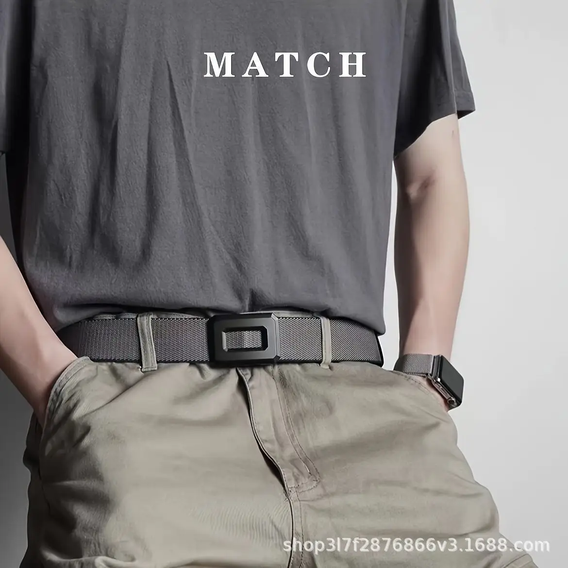 Men's Black Nylon Belt with Buckle Outdoor Use