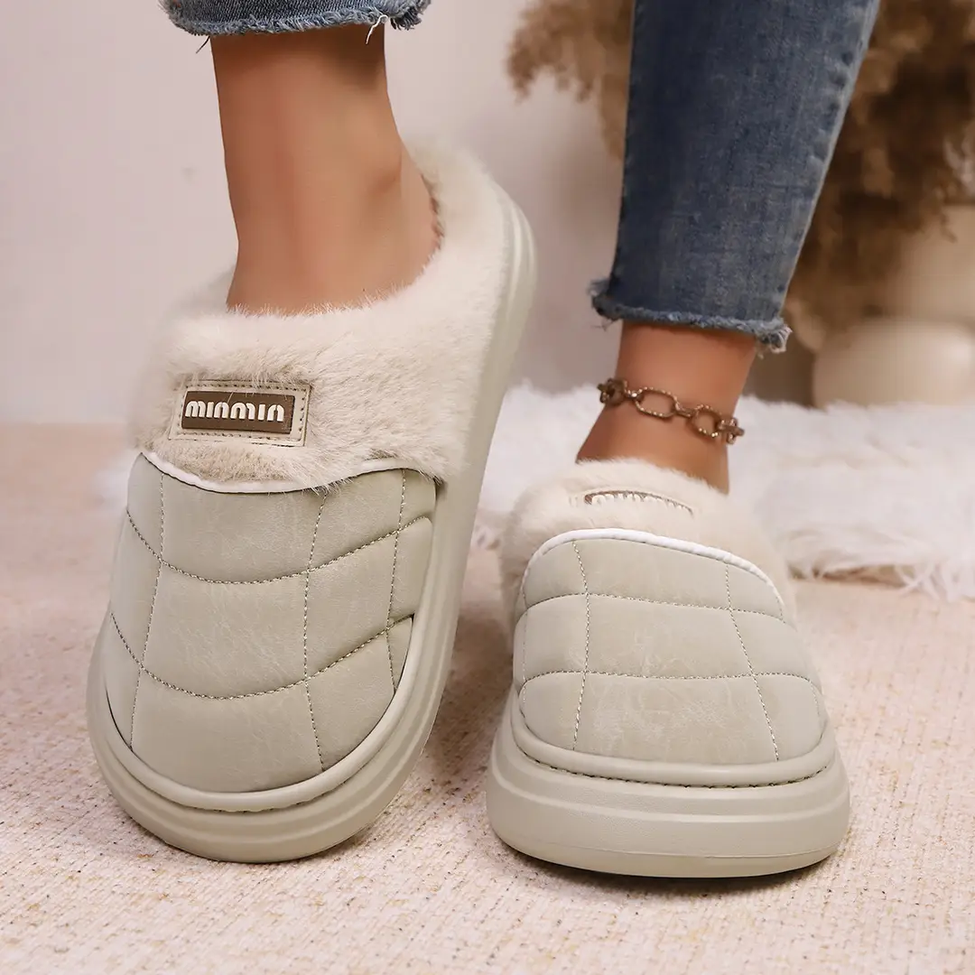 2025 New Autumn and Winter Flat Heel Non-Slip Fleece-Lined Women's Slippers Plush Home Cross-Border Furry Shoes Warm Furry Shoes - Image 5