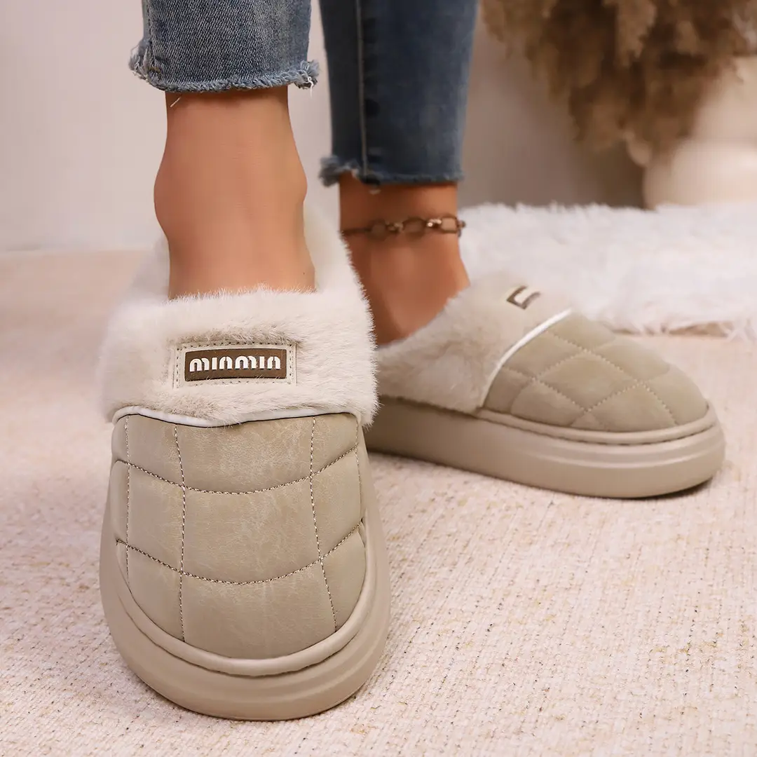2025 New Autumn and Winter Flat Heel Non-Slip Fleece-Lined Women's Slippers Plush Home Cross-Border Furry Shoes Warm Furry Shoes - Image 7