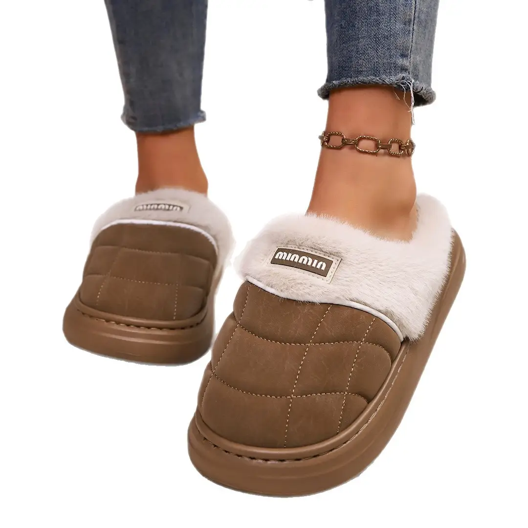 2025 New Autumn and Winter Flat Heel Non-Slip Fleece-Lined Women's Slippers Plush Home Cross-Border Furry Shoes Warm Furry Shoes - Image 8