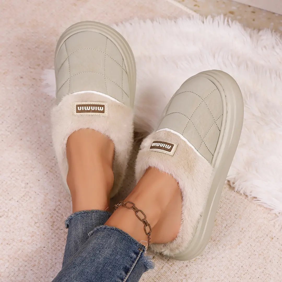 2025 New Autumn and Winter Flat Heel Non-Slip Fleece-Lined Women's Slippers Plush Home Cross-Border Furry Shoes Warm Furry Shoes — feature 10