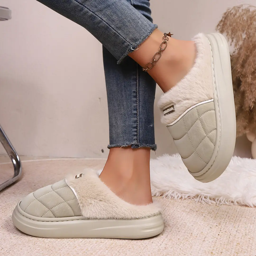 2025 New Autumn and Winter Flat Heel Non-Slip Fleece-Lined Women's Slippers Plush Home Cross-Border Furry Shoes Warm Furry Shoes — feature 12