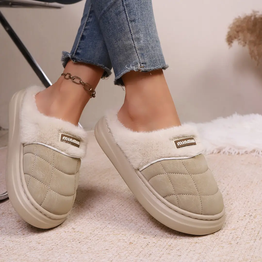 2025 New Autumn and Winter Flat Heel Non-Slip Fleece-Lined Women's Slippers Plush Home Cross-Border Furry Shoes Warm Furry Shoes — feature 15